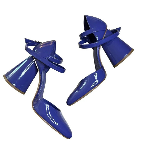 Gianni Bini Marlee Patent Pumps Ankle Strap Cylinder Heel Purple Blue Size 6.5 - Picture 4 of 10